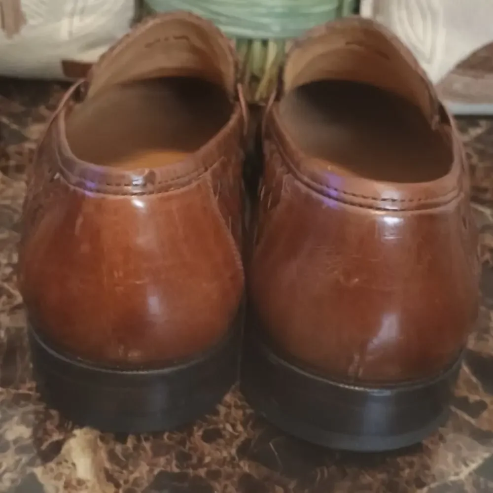 Men's  Johnston & Murphy Woven Leather Cognac Penny Loafers - Size 9.5 M